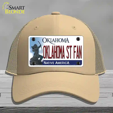 Oklahoma State Fan Novelty License Plate Hat Mesh / Khaki