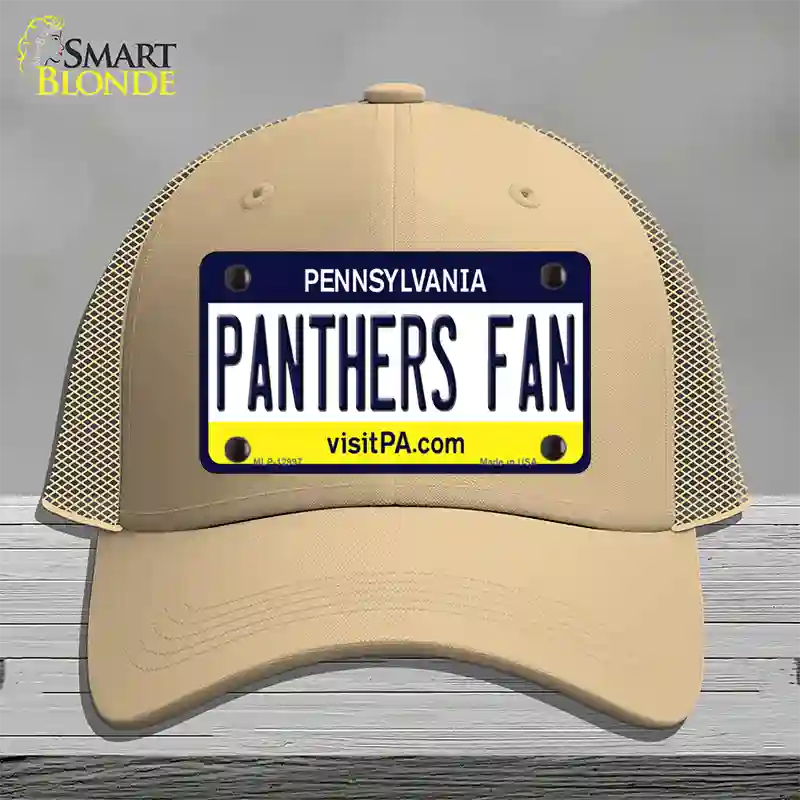 Panthers Fan Novelty License Plate Hat Mesh / Khaki