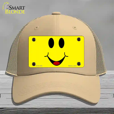 Happy Smiley Novelty License Plate Hat Mesh / Khaki