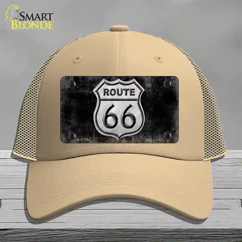 Route 66 Black & White Novelty License Plate Hat Mesh / Khaki