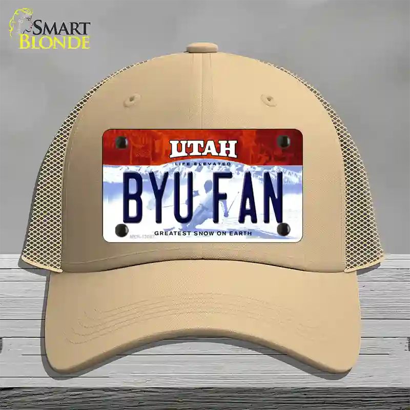 BYU Fan Novelty License Plate Hat Mesh / Khaki