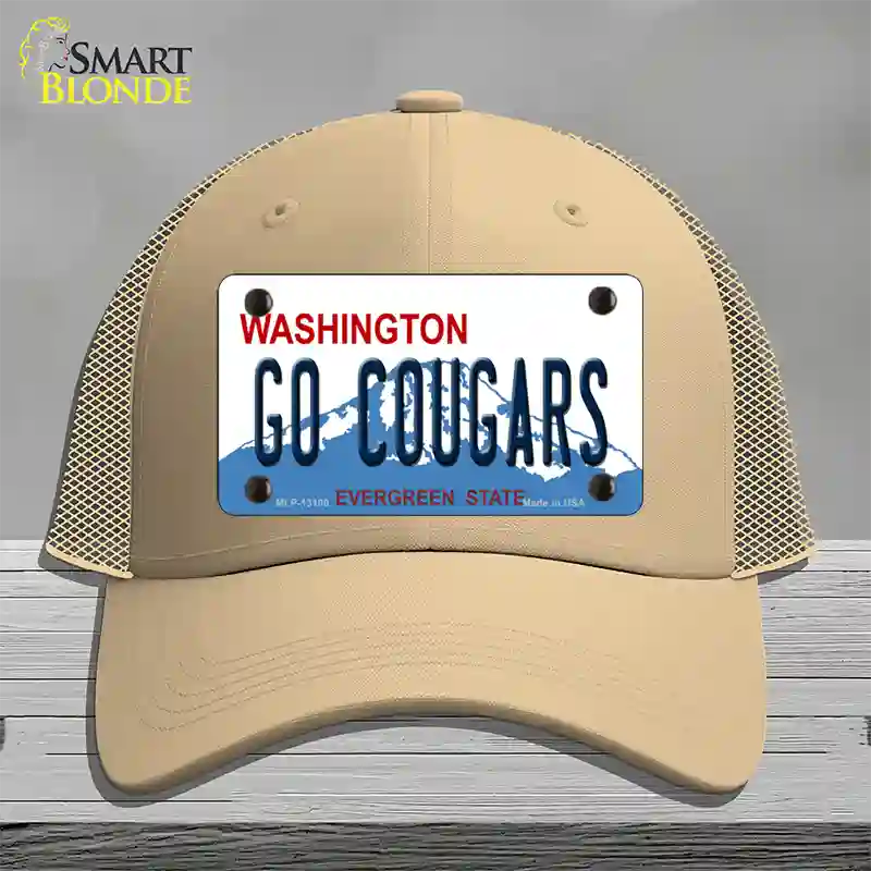 Go Cougars Washington Novelty License Plate Hat Mesh / Khaki