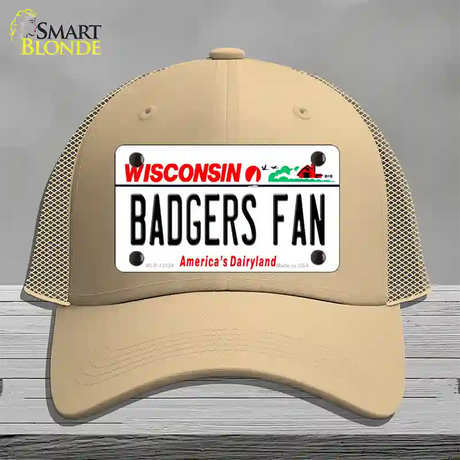 Badgers Fan Novelty License Plate Hat Mesh / Khaki