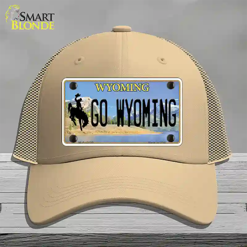 Go Wyoming Novelty License Plate Hat Mesh / Khaki