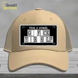 Pick A Vowel Novelty License Plate Hat Mesh / Khaki