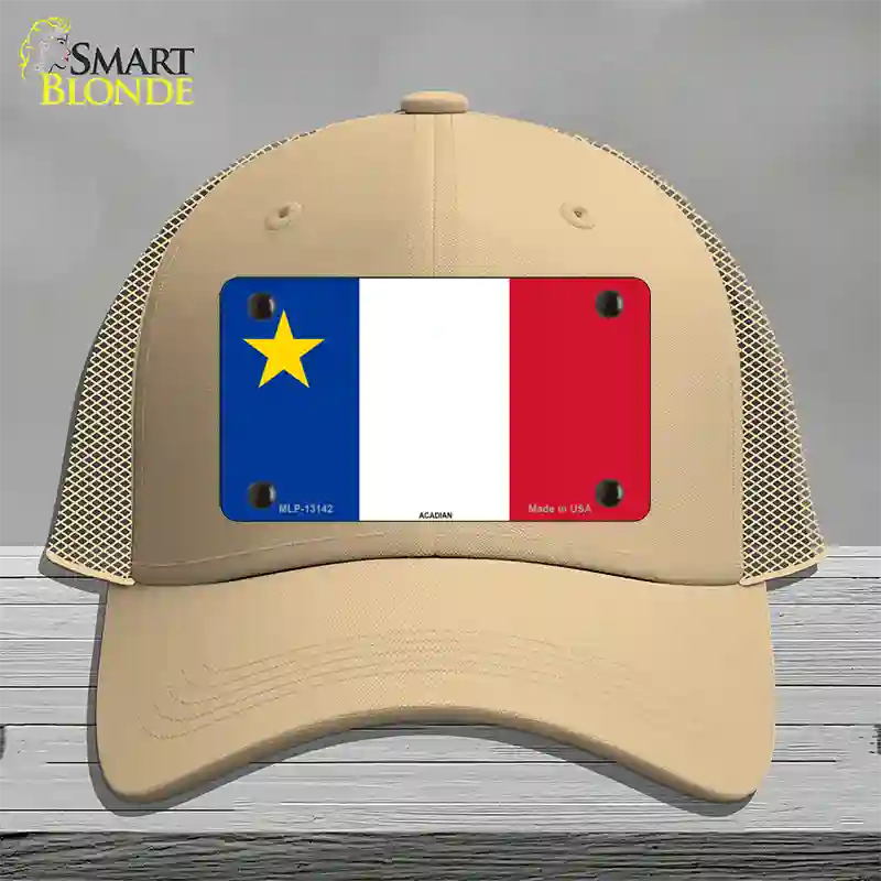 Acadian Canada Flag Novelty License Plate Hat Mesh / Khaki