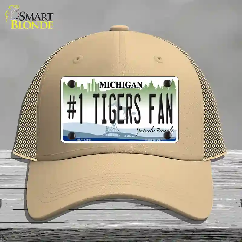 Number 1 Tigers Fan Novelty License Plate Hat Tag Mesh / Khaki