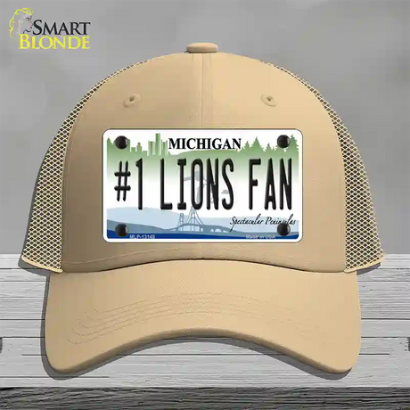 Number 1 Lions Fan Novelty License Plate Hat Tag Mesh / Khaki