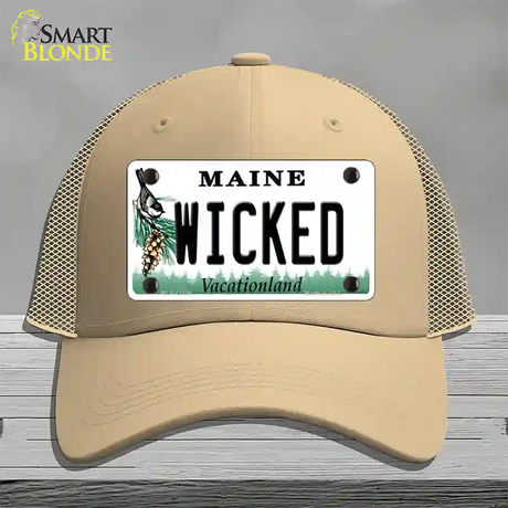 Wicked Maine Novelty License Plate Hat Mesh / Khaki