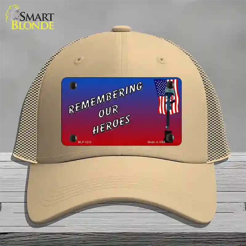 Remembering Our Heroes Novelty License Plate Hat Mesh / Khaki