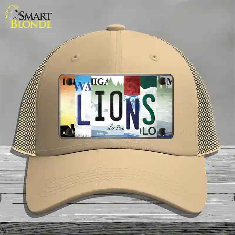 Lions Strip Art Novelty License Plate Hat Tag Mesh / Khaki