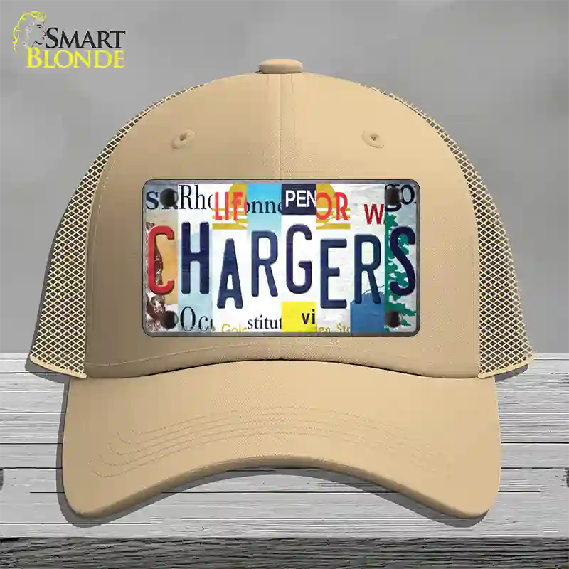 Chargers Strip Art Novelty License Plate Hat Tag Mesh / Khaki