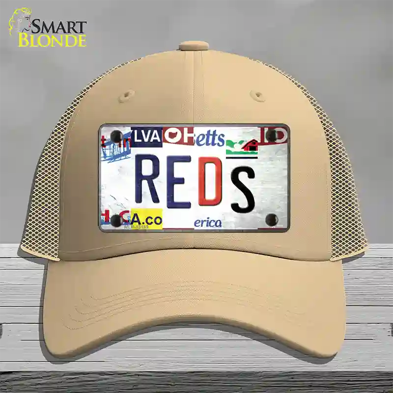 Reds Strip Art Novelty License Plate Hat Tag Mesh / Khaki