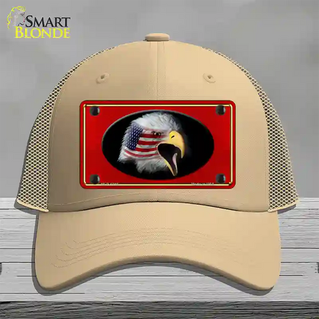 American Flag Eagle Red Novelty License Plate Hat Mesh / Khaki