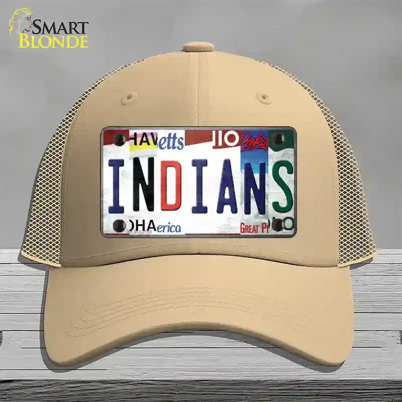 Indians Strip Art Novelty License Plate Hat Tag Mesh / Khaki