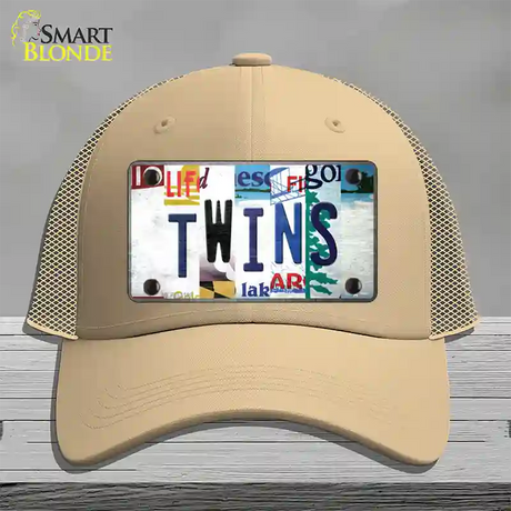 Twins Strip Art Novelty License Plate Hat Tag Mesh / Khaki