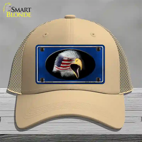 American Flag Eagle Blue Novelty License Plate Hat Mesh / Khaki