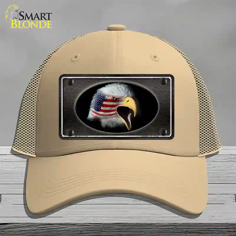 American Flag Eagle Black Novelty License Plate Hat Mesh / Khaki