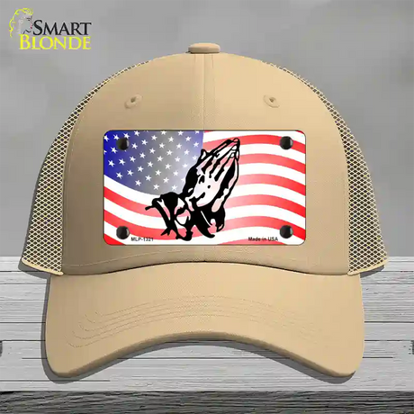 American Flag Praying Hands Novelty License Plate Hat Mesh / Khaki