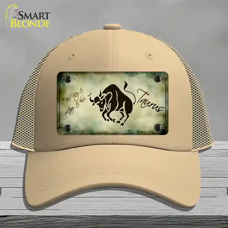 Taurus Zodiac Novelty License Plate Hat Mesh / Khaki