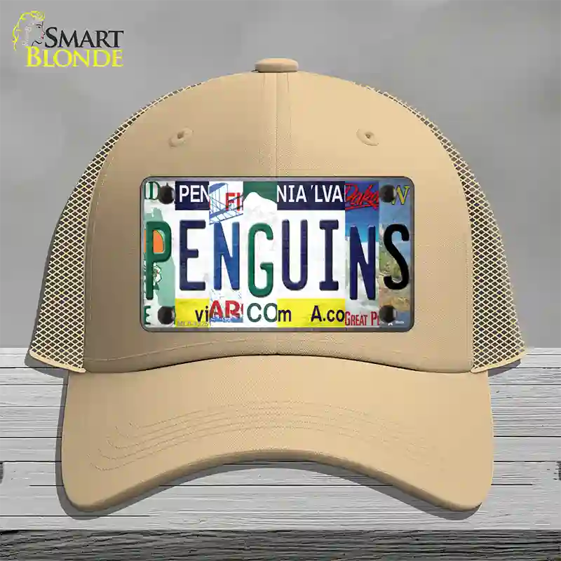 Penguins Strip Art Novelty License Plate Hat Tag Mesh / Khaki