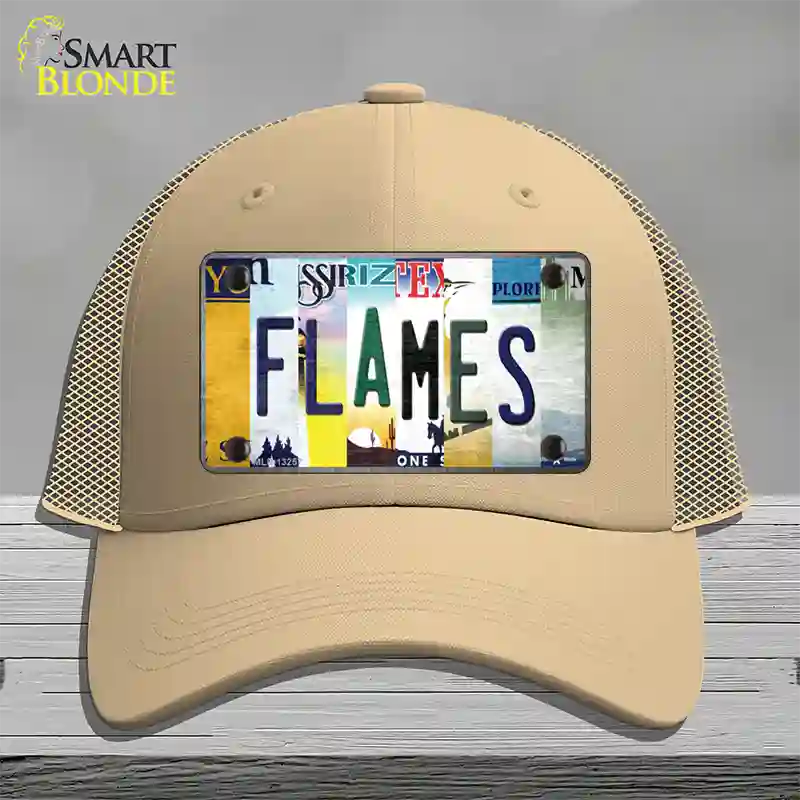 Flames Strip Art Novelty License Plate Hat Tag Mesh / Khaki