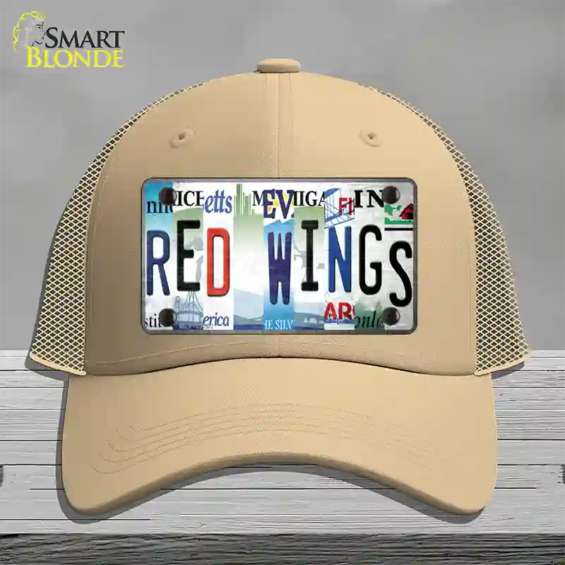 Red Wings Strip Art Novelty License Plate Hat Tag Mesh / Khaki