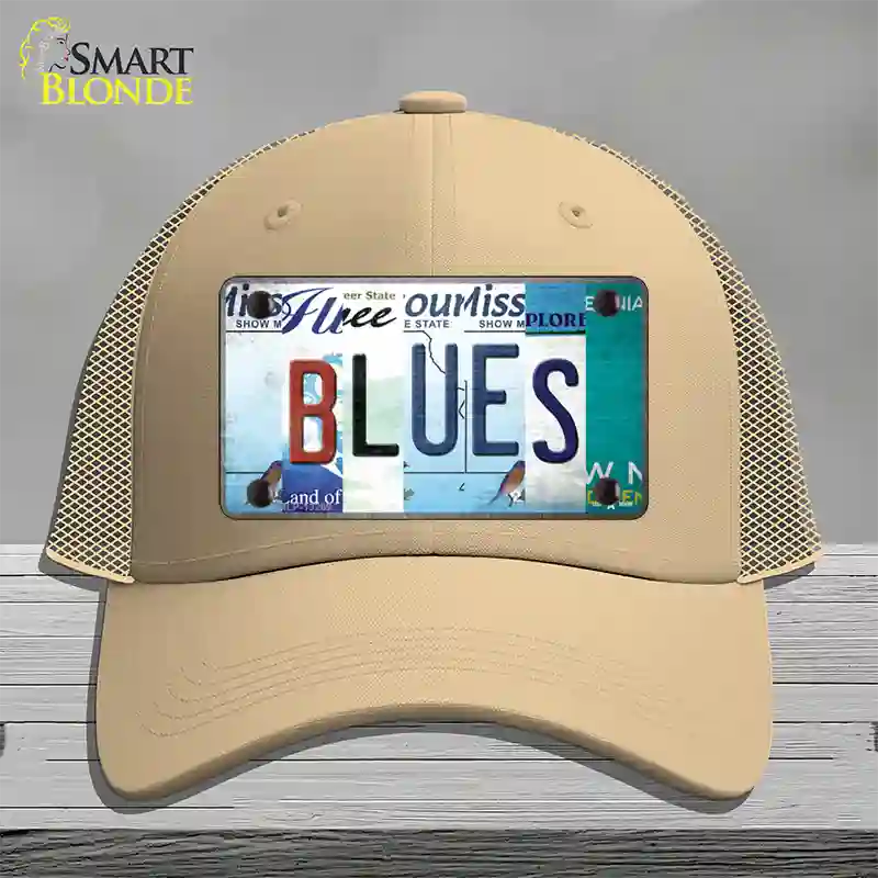 Blues Strip Art Novelty License Plate Hat Tag Mesh / Khaki