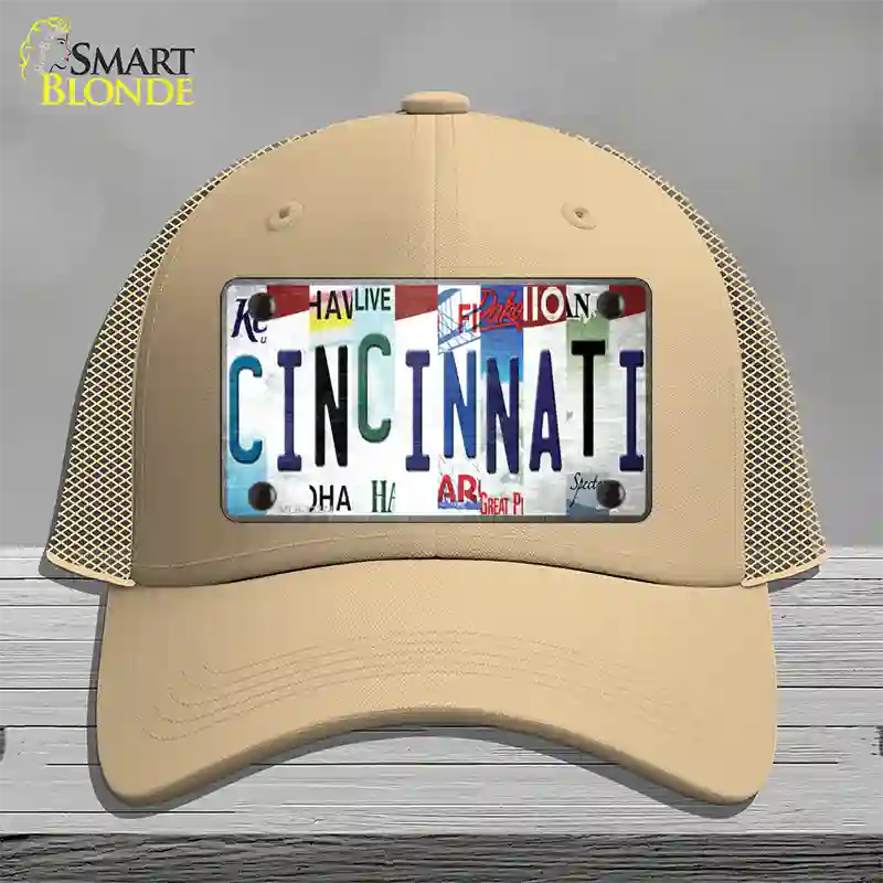 Cincinnati Strip Art Novelty License Plate Hat Tag Mesh / Khaki