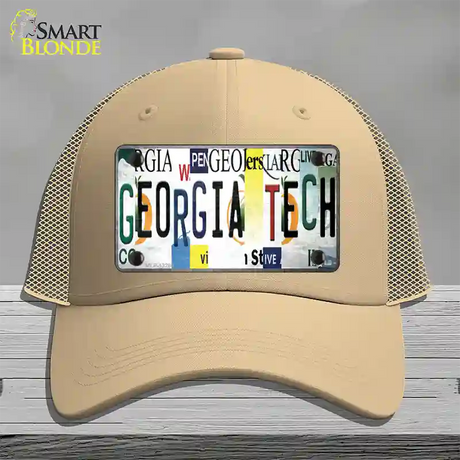 Georgia Tech Strip Art Novelty License Plate Hat Tag Mesh / Khaki