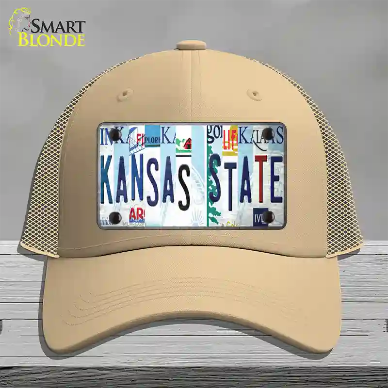 Kansas State Strip Art Novelty License Plate Hat Tag Mesh / Khaki