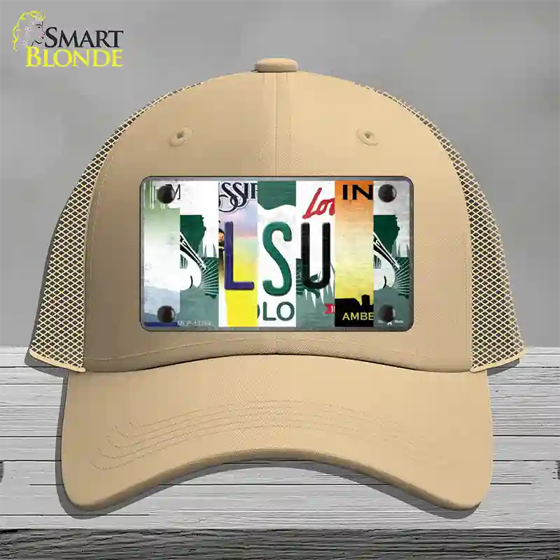 LSU Strip Art Novelty License Plate Hat Tag Mesh / Khaki