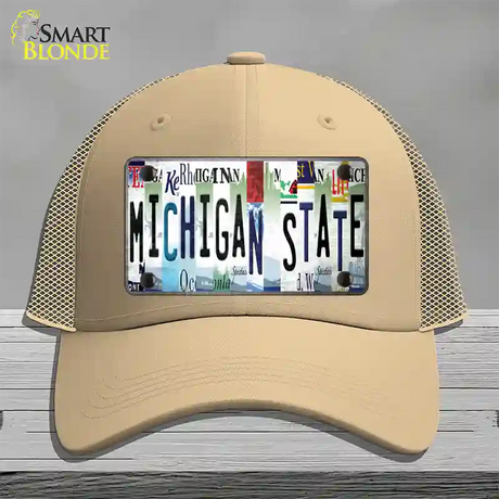 Michigan State Strip Art Novelty License Plate Hat Tag Mesh / Khaki