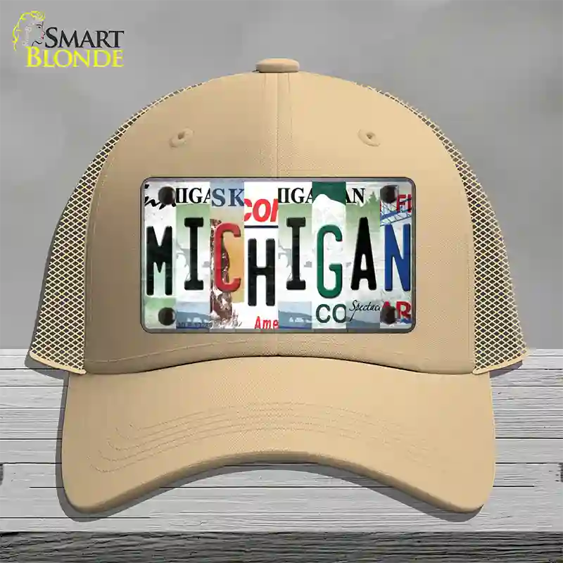 Michigan Strip Art Novelty License Plate Hat Tag Mesh / Khaki