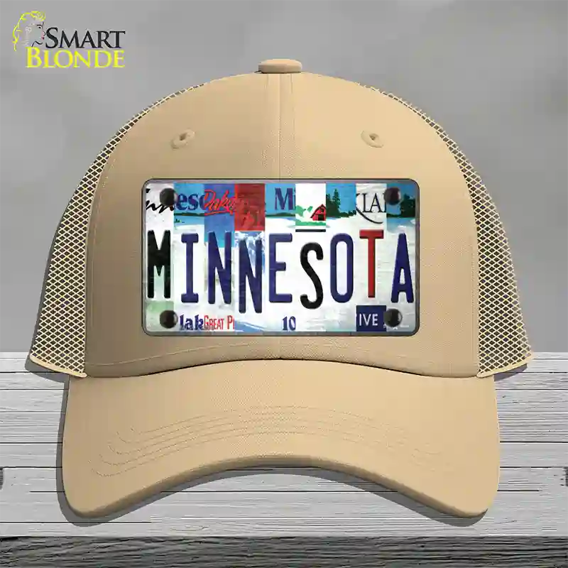 Minnesota Strip Art Novelty License Plate Hat Tag Mesh / Khaki