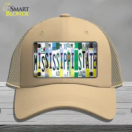 Mississippi State Strip Art Novelty License Plate Hat Tag Mesh / Khaki