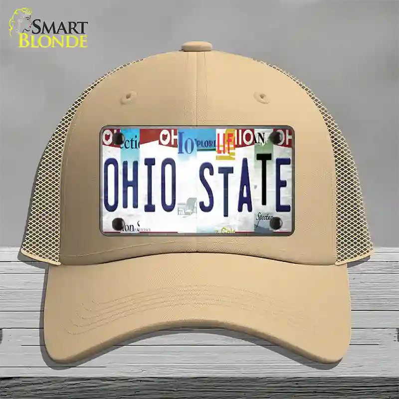 Ohio State Strip Art Novelty License Plate Hat Tag Mesh / Khaki