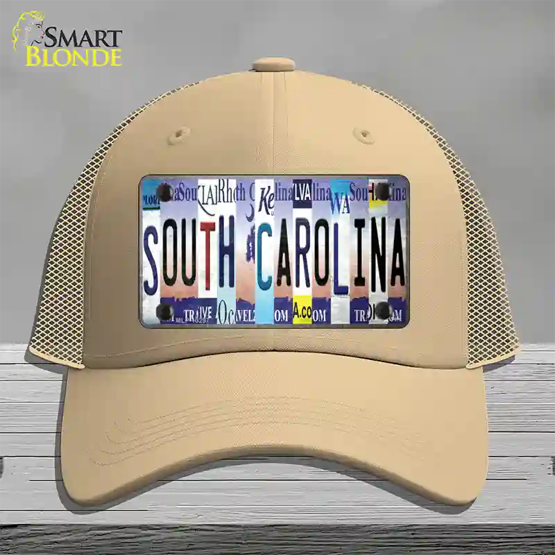 South Carolina Strip Art Novelty License Plate Hat Tag Mesh / Khaki