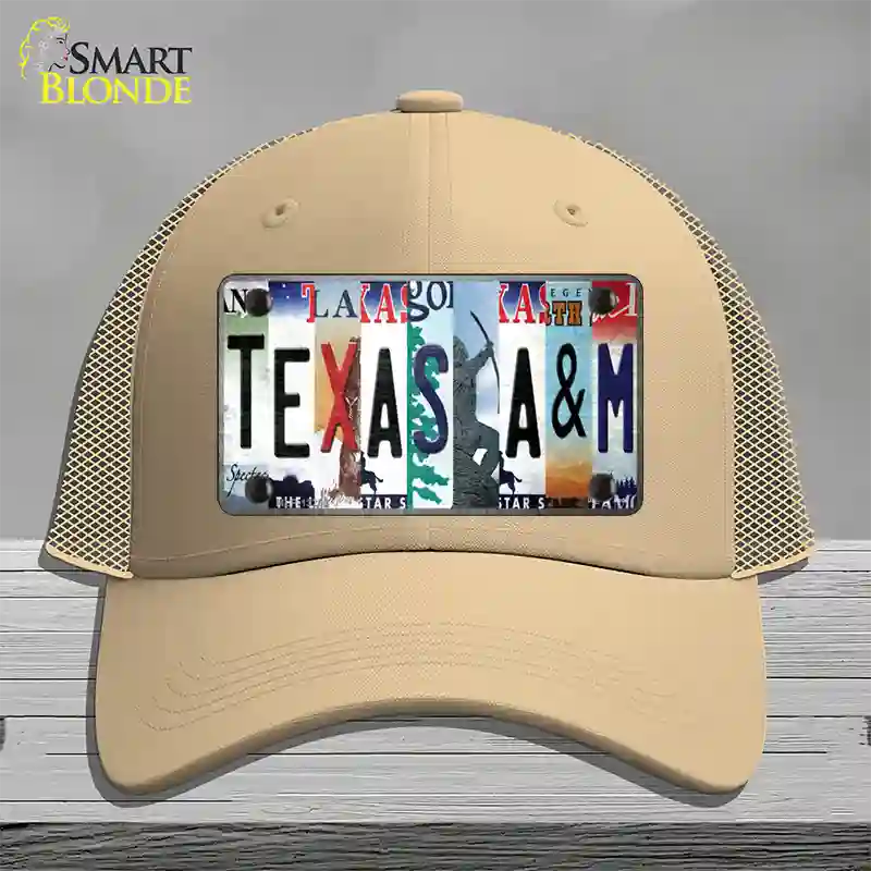 Texas A&M Strip Art Novelty License Plate Hat Tag Mesh / Khaki