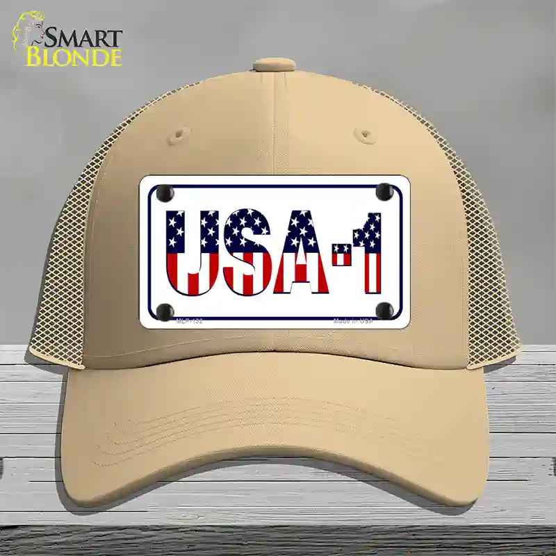 USA 1 Novelty License Plate Hat Mesh / Khaki