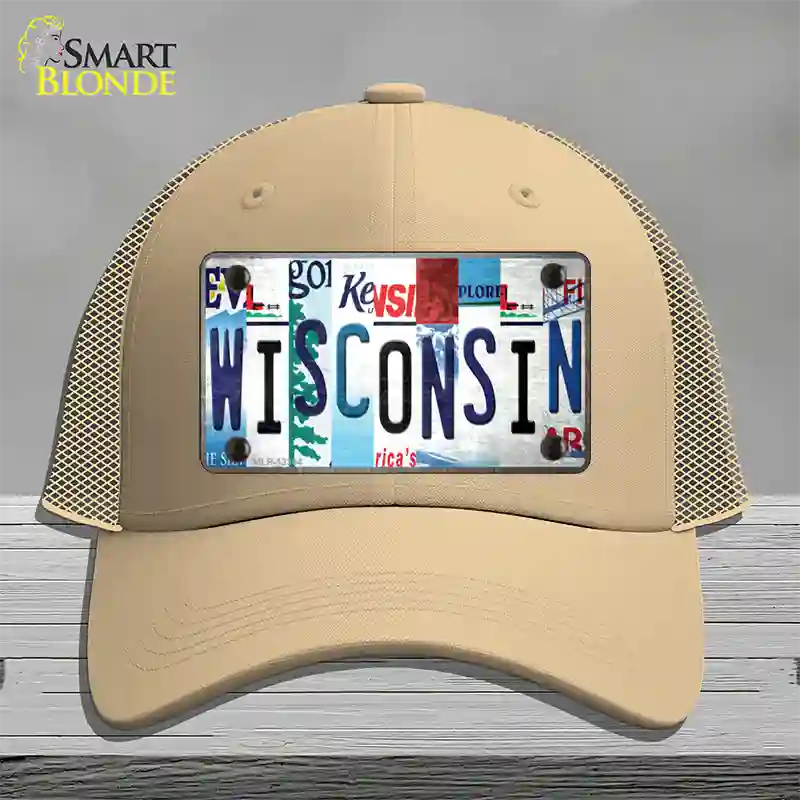 Wisconsin Strip Art Novelty License Plate Hat Tag Mesh / Khaki