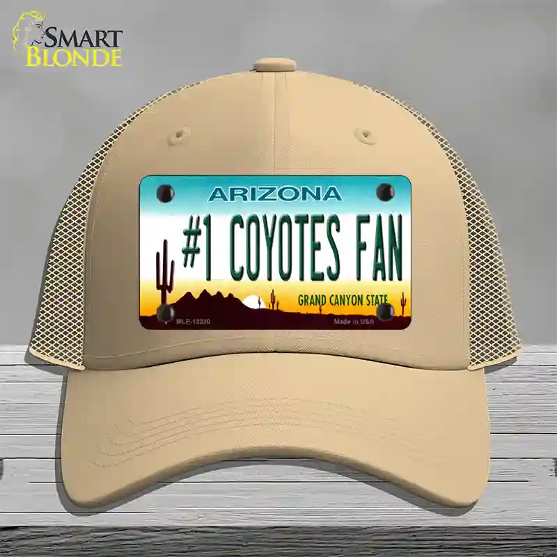 Number 1 Coyotes Fan Novelty License Plate Hat Tag Mesh / Khaki