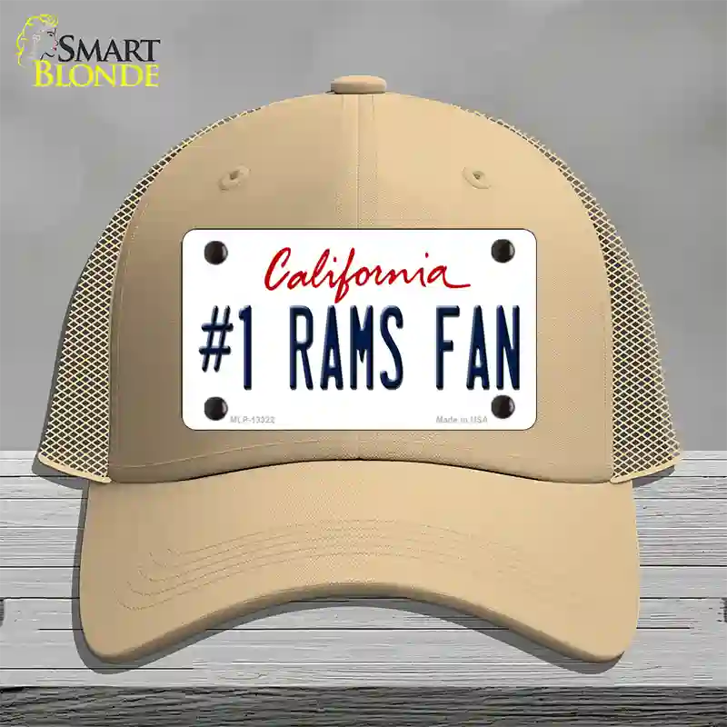 Number 1 Rams Fan Novelty License Plate Hat Tag Mesh / Khaki