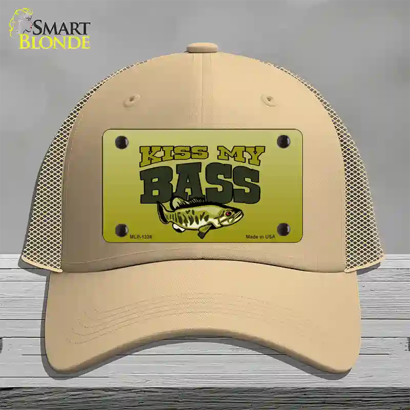 Kiss My Bass Novelty License Plate Hat Mesh / Khaki