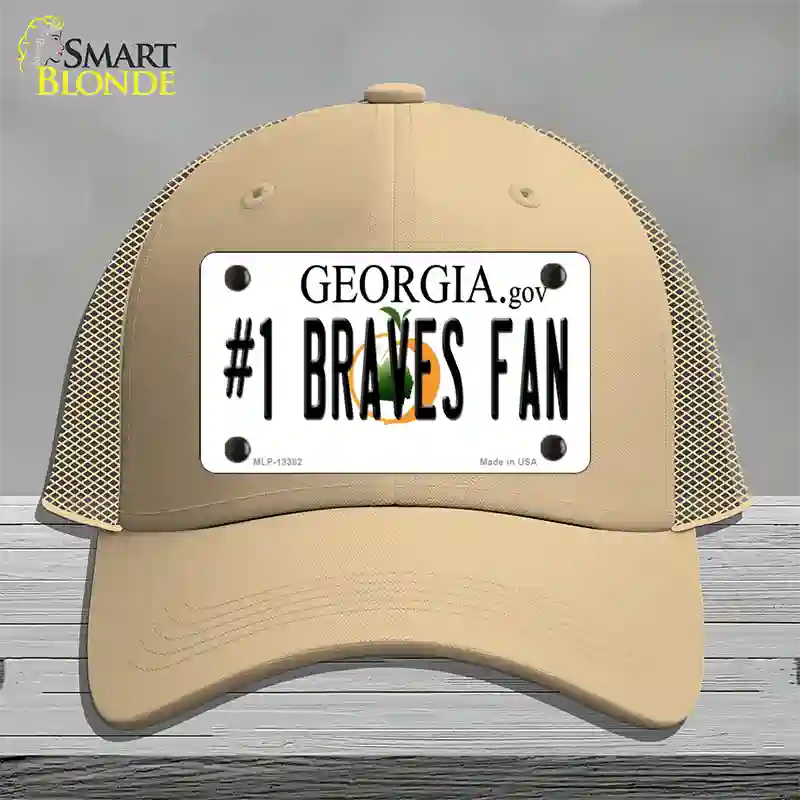 Number 1 Braves Fan Novelty License Plate Hat Tag Mesh / Khaki