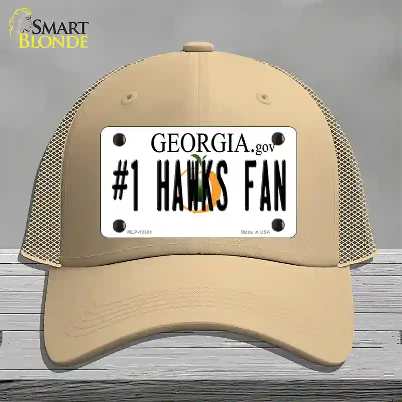 Number 1 Hawks Fan Novelty License Plate Hat Tag Mesh / Khaki