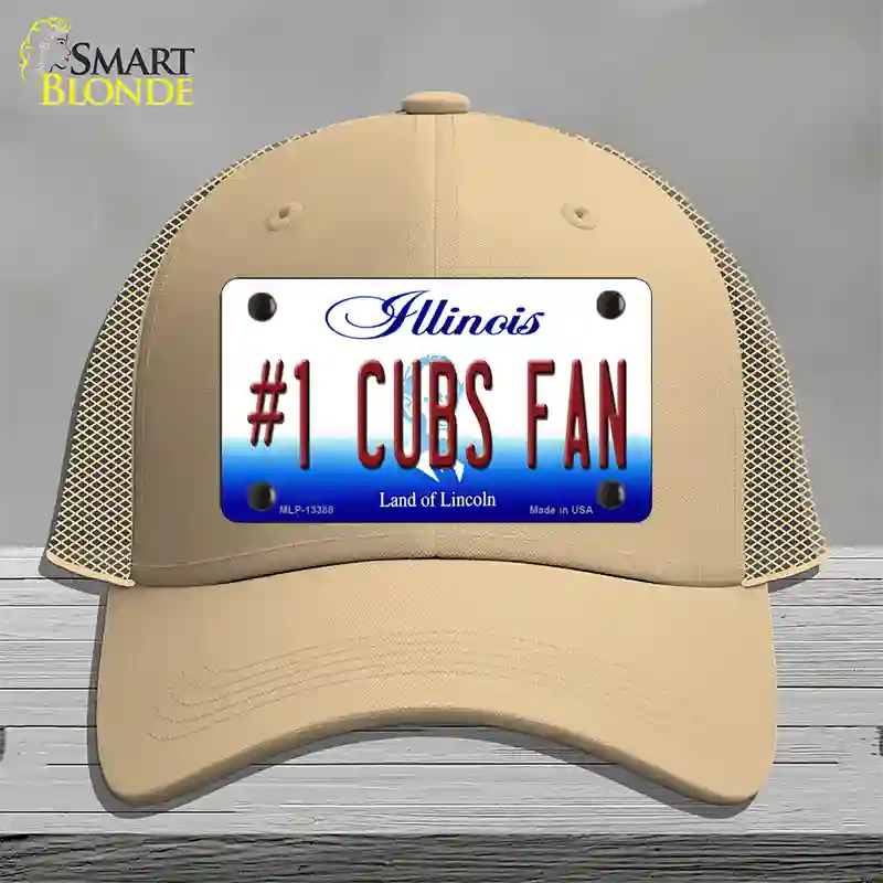 Number 1 Cubs Fan Novelty License Plate Hat Tag Mesh / Khaki