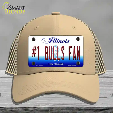 Number 1 Bulls Fan Novelty License Plate Hat Tag Mesh / Khaki