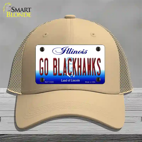 Go Blackhawks Novelty License Plate Hat Tag Mesh / Khaki