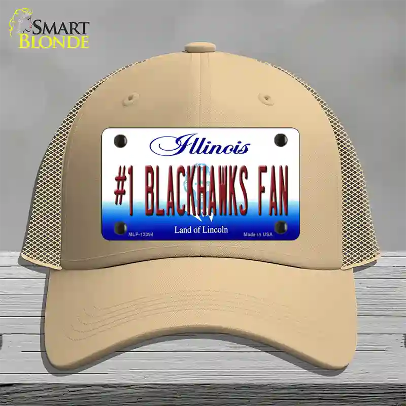 Number 1 Blackhawks Fan Novelty License Plate Hat Tag Mesh / Khaki